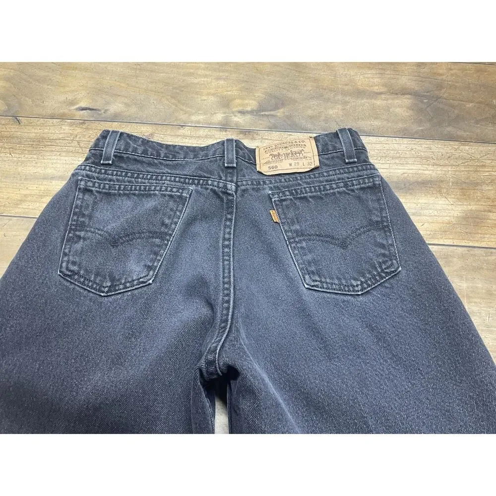 Vintage Levi's 560 Jeans Mens 29x32 Loose Fit Tapered Black USA Orange Tab
